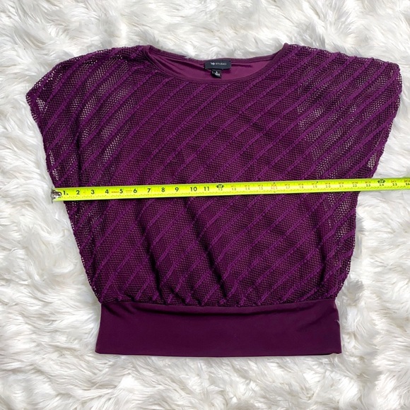 AB Studio Purple Batwing Layered Mesh Top - Picture 6 of 10